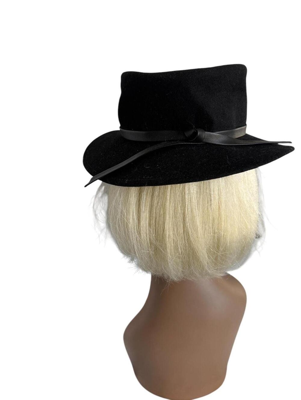 Vintage Clover Lane Wool Felt Hat: 1970s Black Brim with Chinstrap - Picture 6 of 9